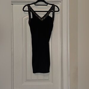 Foreign Exchange Black Dress with pewter sequins, Glittering Straps